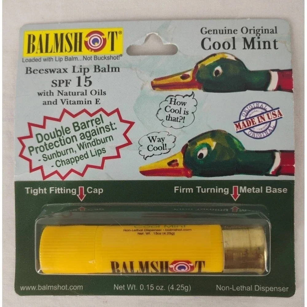 NOS Balmshot Beeswax Natural Lip Balm in Shotgun Shell SPF 15 Cool Mint USA Made